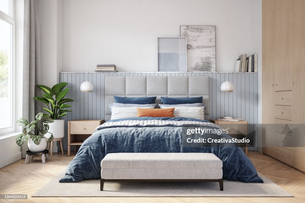 Scandinavian bedroom interior - stock photo