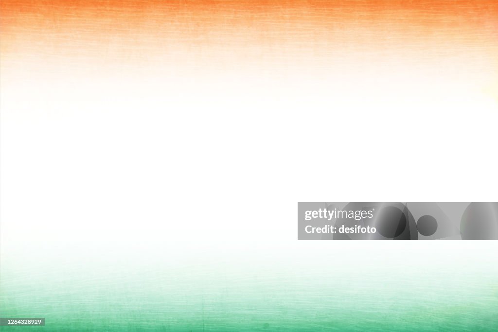 Crepe paper textured grunge vector tricolour faded background with three horizontal  bands in light orange or saffron, white and green colours