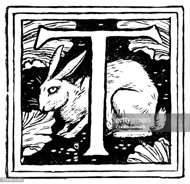 historiated initial letter t - gothic style stock illustrations