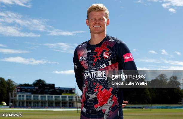 Sam Billings of Kent poses for a photo during the Kent CCC Photocall at The Spitfire Ground on August 06, 2020 in Canterbury, England.