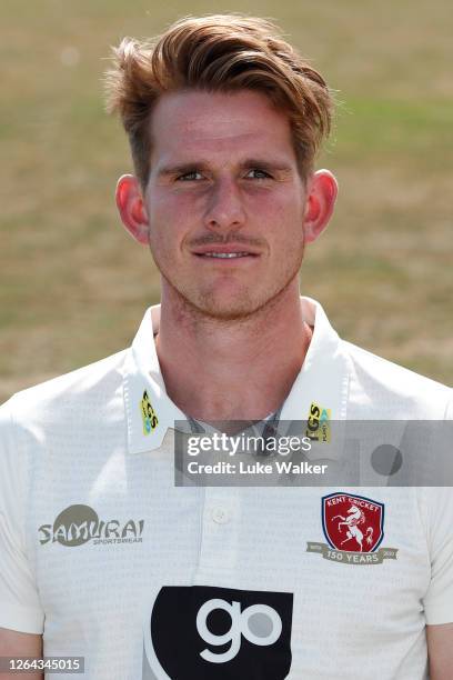 Fred Klaassen of Kent poses for a photo during the Kent CCC Photocall at The Spitfire Ground on August 06, 2020 in Canterbury, England.