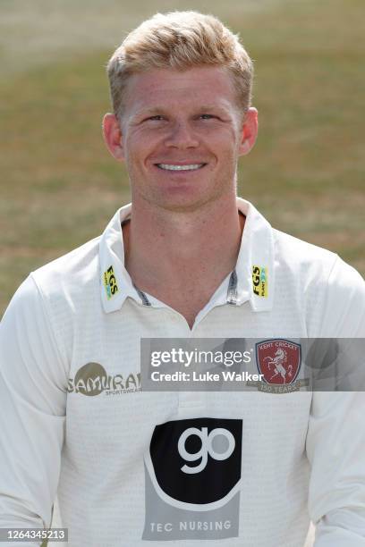 Sam Billings of Kent poses for a photo during the Kent CCC Photocall at The Spitfire Ground on August 06, 2020 in Canterbury, England.