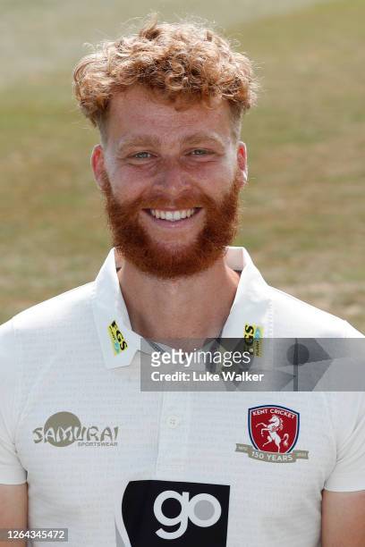 Ivan Thomas of Kent poses for a photo during the Kent CCC Photocall at The Spitfire Ground on August 06, 2020 in Canterbury, England.
