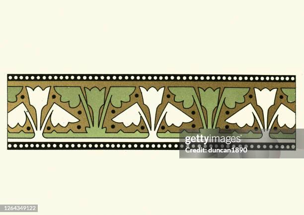 floral border pattern, victorian graphic arts, 19th century design - victorian frame stock illustrations