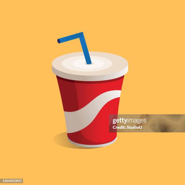 paper cup coke flat design - plastic straw stock illustrations