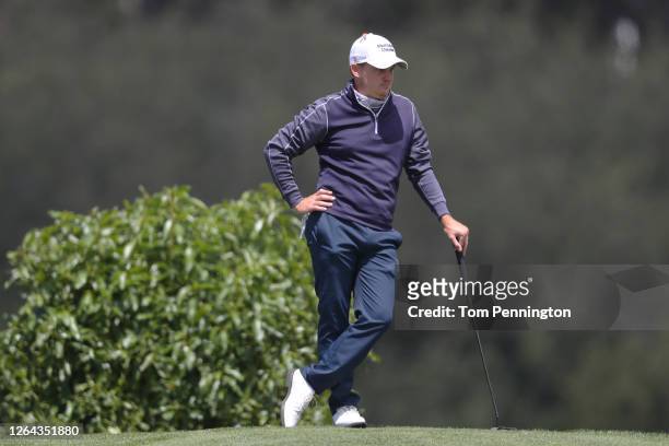 Bud Cauley of the United States waits to putt on the 18th green during the first round of the 2020 PGA Championship at TPC Harding Park on August 06,...