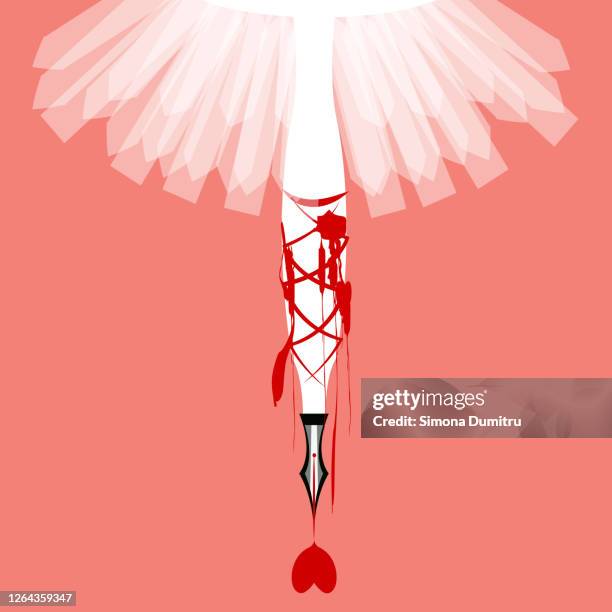 illustration of a bleeding ballerina dancing, isolate don pink background - ballet feet hurt stock pictures, royalty-free photos & images