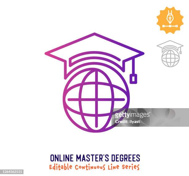 bildbanksillustrationer, clip art samt tecknat material och ikoner med online master's degrees kontinuerlig rad redigerbar linje ikon - alumni