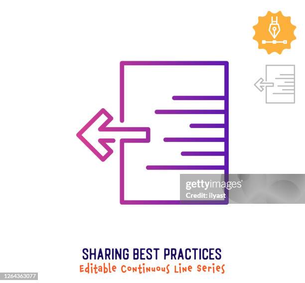 sharing best practices continuous line editable stroke icon - qualification logo stock illustrations