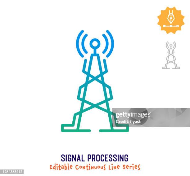 signal processing continuous line editable stroke icon - radio logo stock illustrations