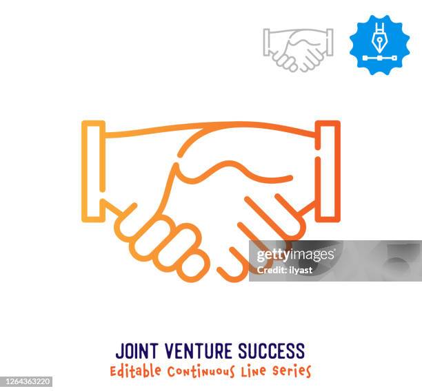 stockillustraties, clipart, cartoons en iconen met pictogram joint venture success continuous line editable stroke - mergers and acquisitions