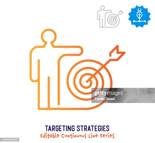 targeting strategies continuous line editable stroke icon - continuity stock illustrations