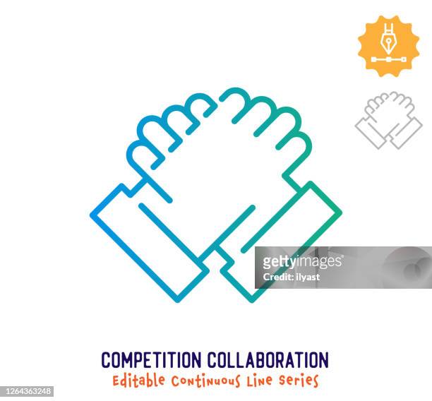 competition collaboration continuous line editable stroke icon - arm wrestling stock illustrations