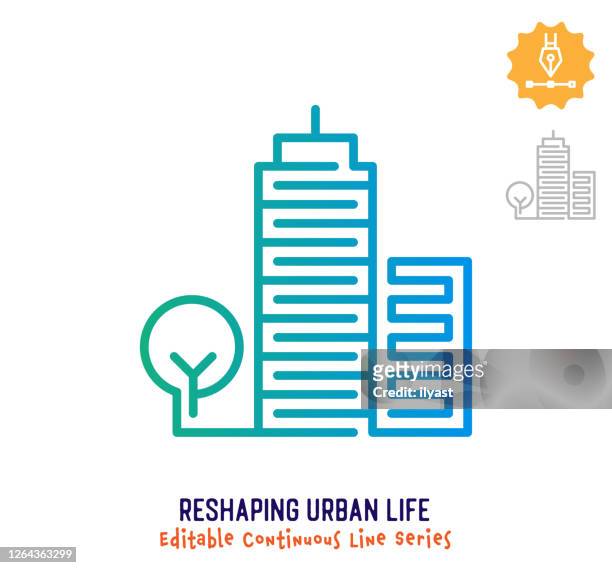 reshaping urban life continuous line editable stroke icon - single line drawing building stock illustrations
