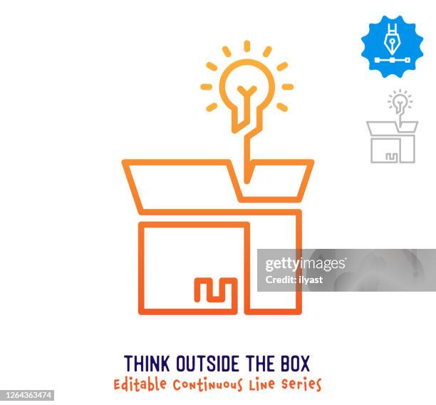 think outside the box continuous line editable stroke icon - ignite change stock illustrations