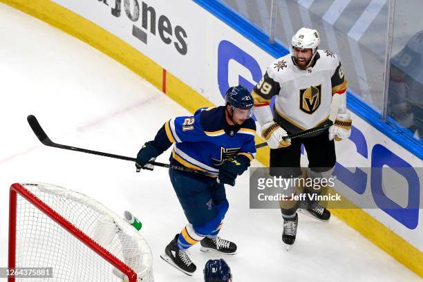 Alex Tuch of the Vegas Golden Knights celebrates after scoring a goal against the St. Louis Blues during the second period in a Western Conference...