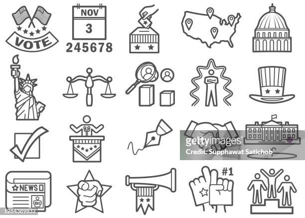 illustrazioni stock, clip art, cartoni animati e icone di tendenza di set di icone del giorno delle elezioni degli stati uniti - stati uniti d'america