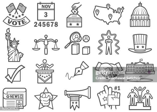 ilustrações de stock, clip art, desenhos animados e ícones de us election day icons set - porto de nova iorque