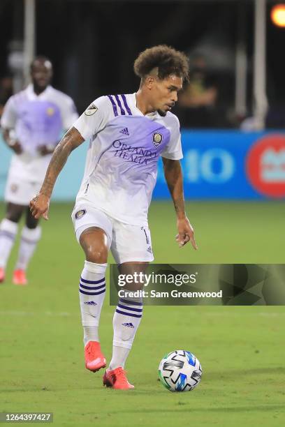 Junior Urso of Orlando City controls the ball during a semifinal match of MLS Is Back Tournament between Orlando City and Minnesota United at ESPN...