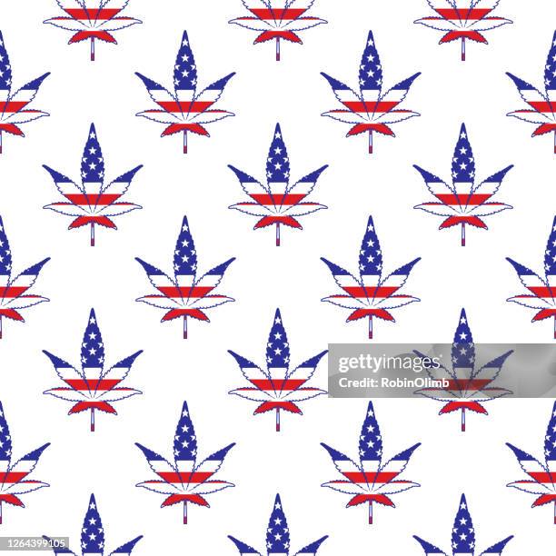 marijuana leaf usa flag seamless pattern - marijuana pattern stock illustrations