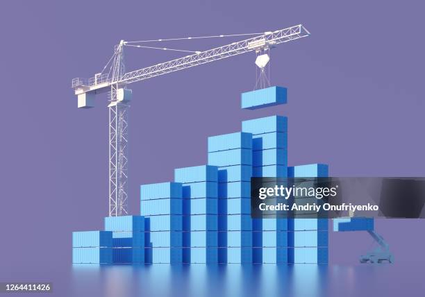 rising bar graph made of containers - achievement infographic stock pictures, royalty-free photos & images