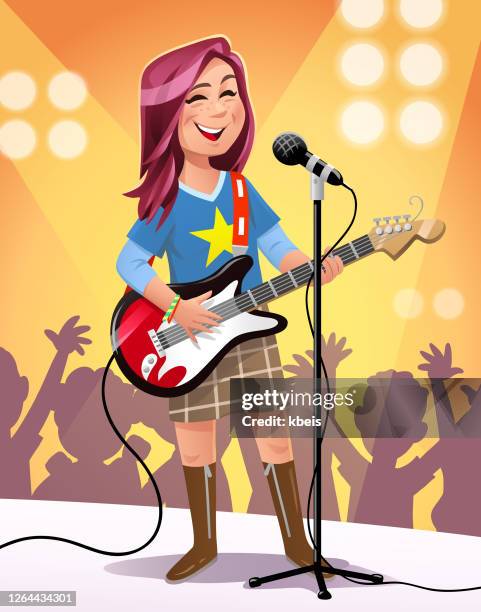 illustrazioni stock, clip art, cartoni animati e icone di tendenza di rockstar adolescente - popular music concert