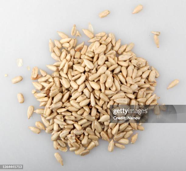 close-up of peeled sunflower seed isolated on white background - bird seed stock pictures, royalty-free photos & images