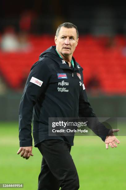 Bombers head coach John Worsfold looks on during the round 10 AFL match between the Essendon Bombers and the Greater Western Sydney Giants at...