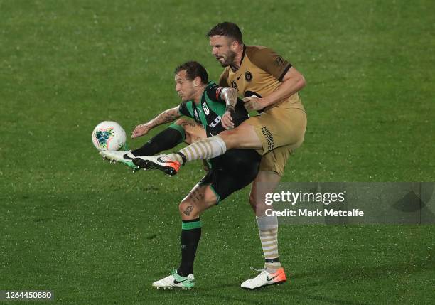 Alessandro Diamanti of Western United Matthew Jurman of the Wanderers during the round 25 A-League match between Western United and the Western...
