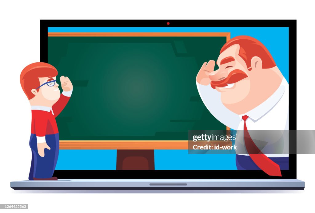 Boy Saluting To Man Via Laptop High-Res Vector Graphic - Getty Images