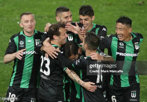 Alessandro Diamanti of Western United celebrates after scoring a goal during the round 25 A-League match between Western United and the Western...
