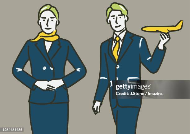 flight attendants - model airplane stock illustrations