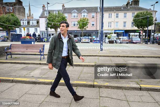 Chancellor of the Exchequer Rishi Sunak meets with local business people during a visit on the Isle of Bute on August 07, 2020 in Rothesay, Scotland....