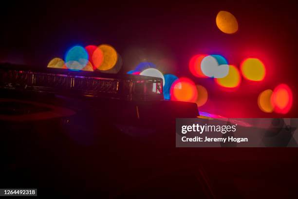 closeup view of police car led lights - police light stock pictures, royalty-free photos & images