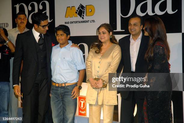 Abhishek Bachchan, Jai Anshul Ambani, Tina Ambani, Anil Ambani and Aishwarya Rai Bachchan attend the film premiere of “PAA" on December 03, 2009 in...