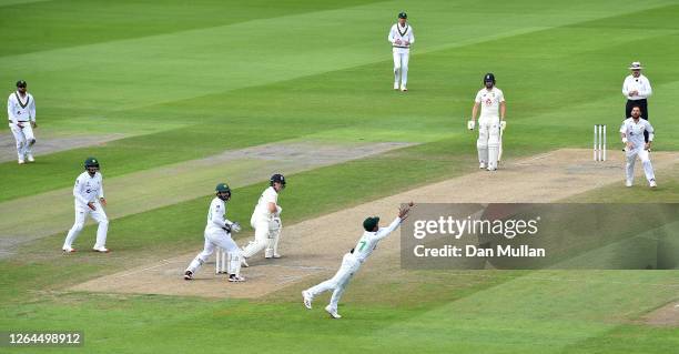 Asad Shafiq of Pakistan takes the catch to dismiss Dom Bess of England during Day Three of the 1st #RaiseTheBat Test Match between England and...