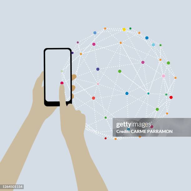 connection world. hand with global digital network - businessman using virtual visual screen stock illustrations