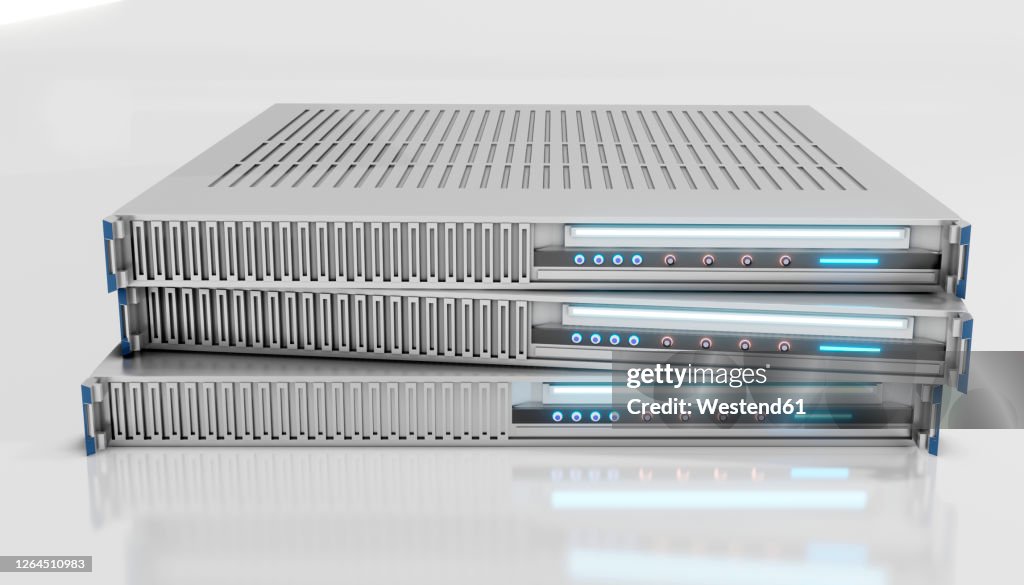 Three dimensional render of three network server modules