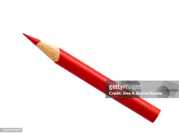 pencil of wood of red color on a white background. - pencil on white paper stock pictures, royalty-free photos & images