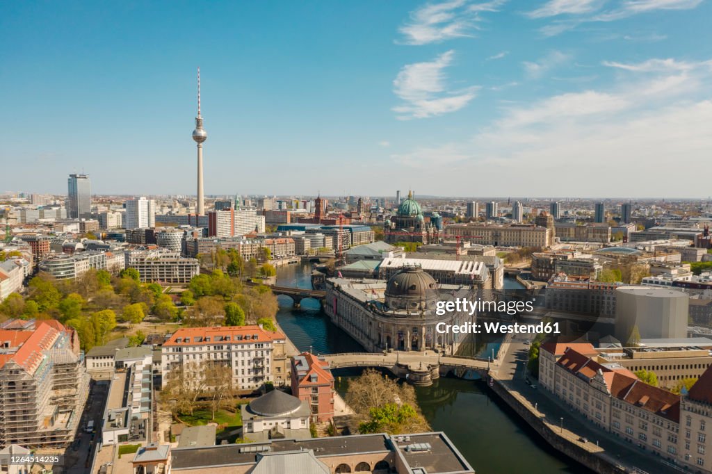 Germany, Berlin, Aerial view of Bode Museum with Fernsehturm Berlin in background