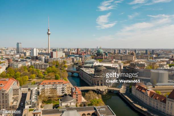 germany, berlin, aerial view of bode museum with fernsehturm berlin in background - berlin stockfoto's en -beelden