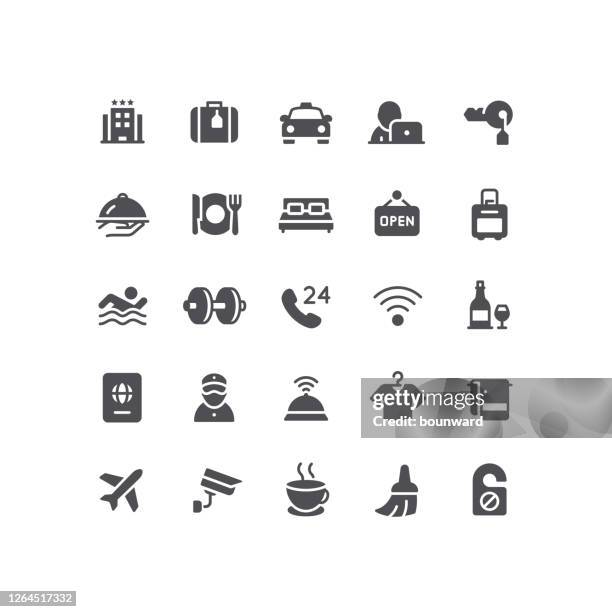 flat hotel icons - elevator lobby stock illustrations