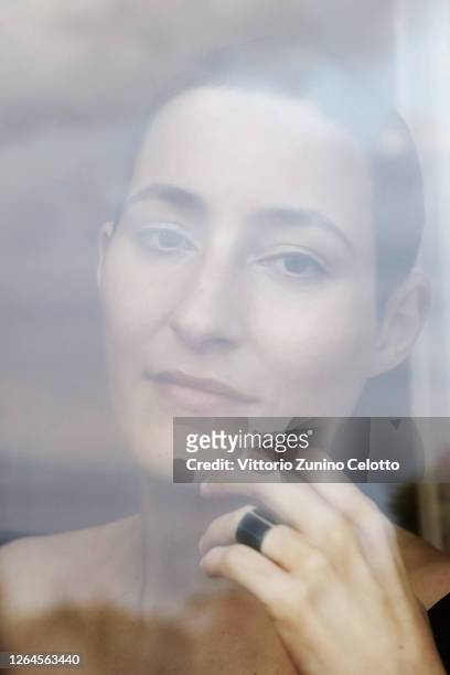 Charlotte Dauphin de La Rochefoucauld poses for the photographer ahead of the closing night of the Taormina Film Festival on July 19, 2020 in...