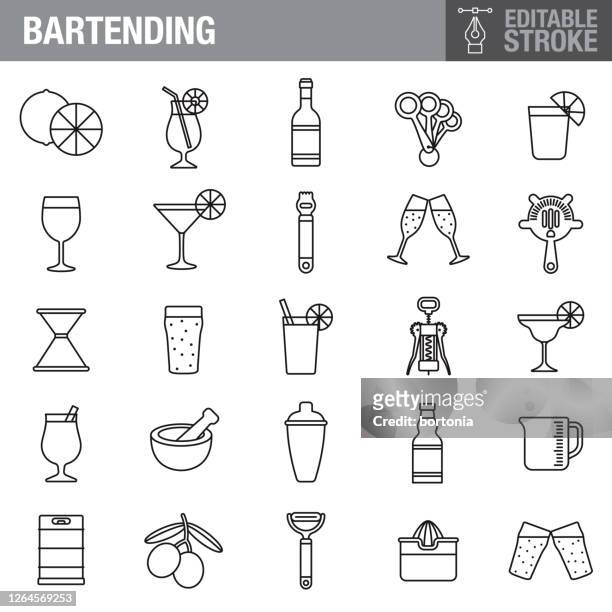 bartending editable stroke icon set - bartender stock-grafiken, -clipart, -cartoons und -symbole