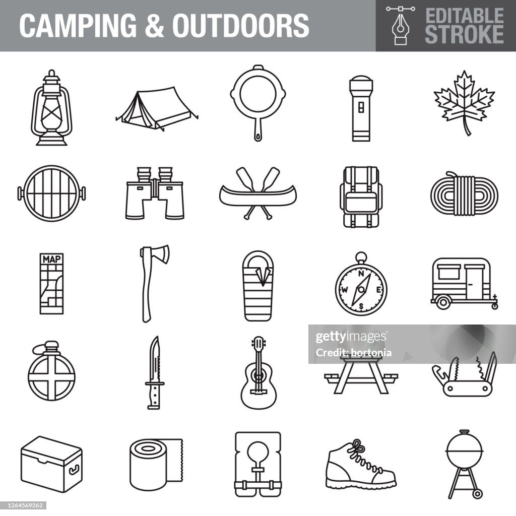 Camping Editable Stroke Icon Set