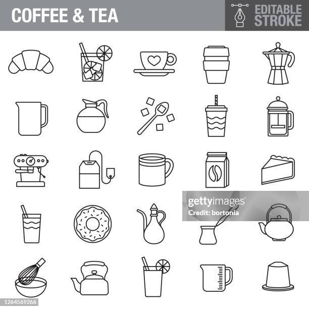 stockillustraties, clipart, cartoons en iconen met pictogram pictogram voor bewerkbare koffie en thee - capsule café