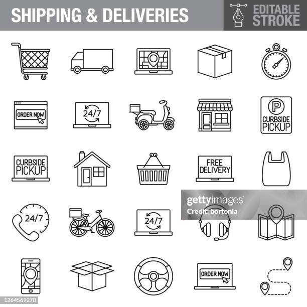 delivery editable stroke icon set - home delivery icon stock illustrations