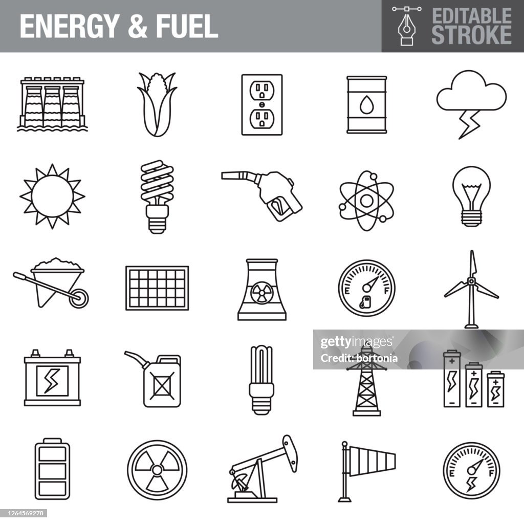 Conjunto de iconos de trazos editables en energía