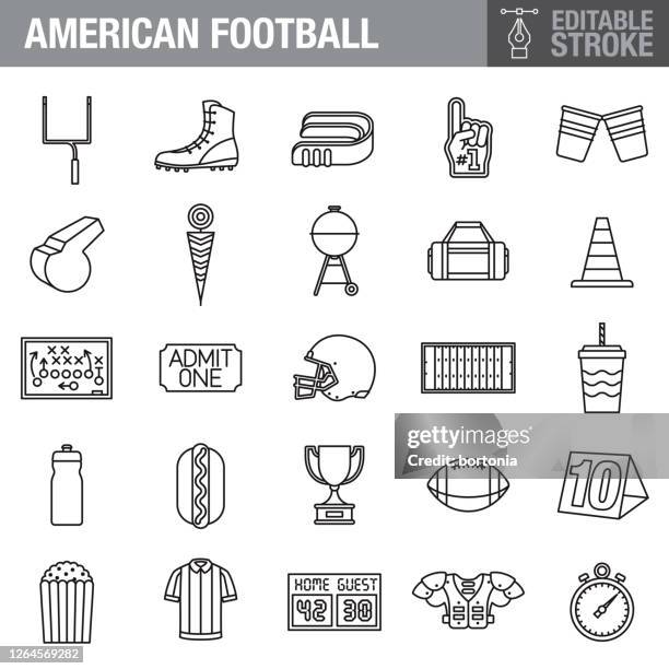 fußball editierbarstrich icon set - mundschutz stock-grafiken, -clipart, -cartoons und -symbole