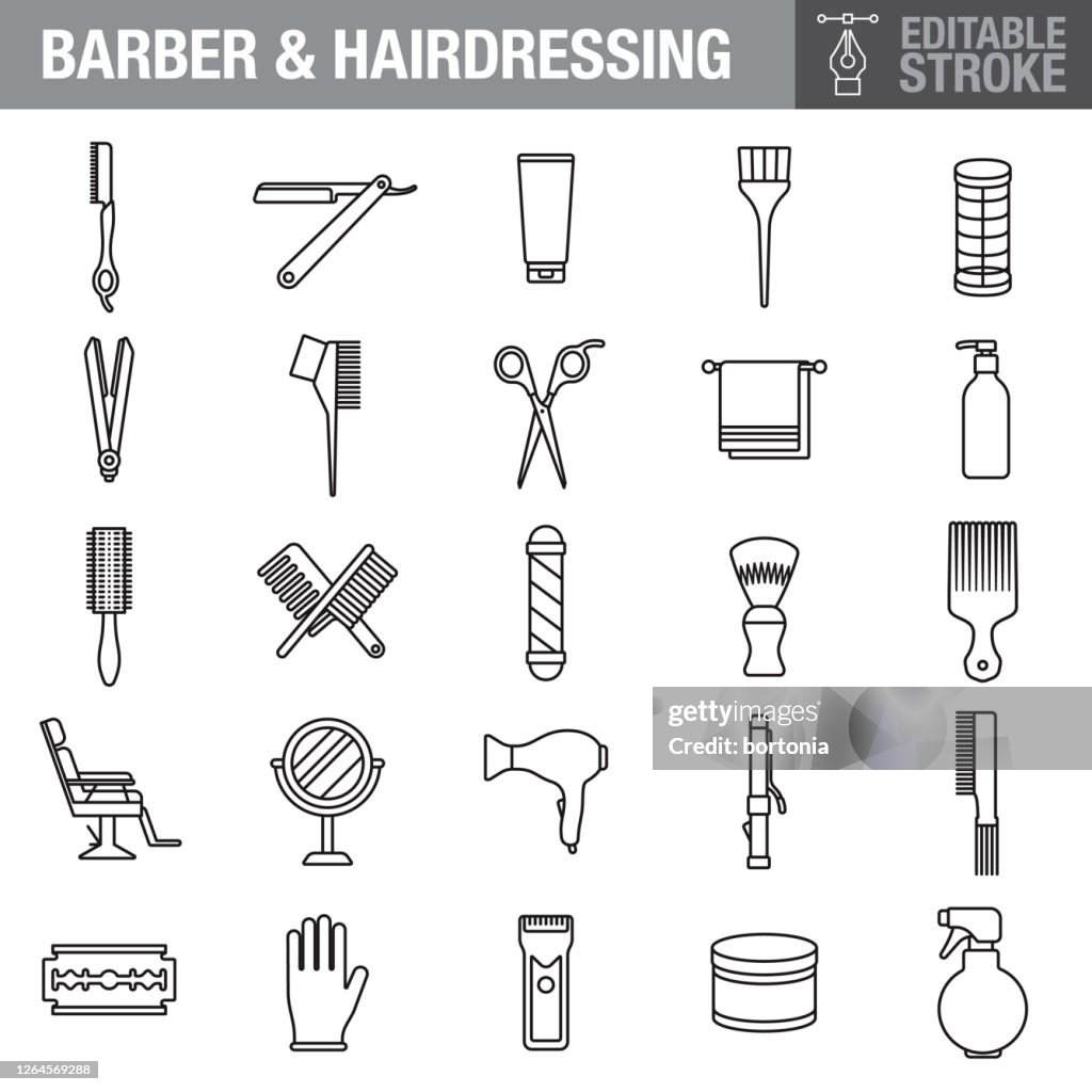 Hairdressing Editable Stroke Icon Set